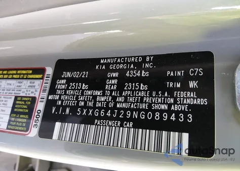 2022 Kia K5 Gt-Line z USA, uszkodzony, nr VIN 5XXG64J29NG089433